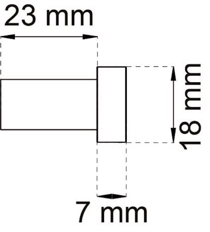 Diagram av en komponent med måtten 23 mm, 18 mm, och 7 mm angivna med pilar.