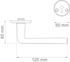 Ritning av dörrhandtag med dimensioner: längd 120 mm, höjd 60 mm, och rosettens diameter 50 mm.