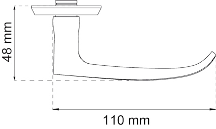 Illustration av ett handtag med måtten 48 mm i höjd och 110 mm i längd.