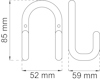 Illustration av ett U-format föremål med måtten 85 mm höjd, 52 mm bredd och 59 mm djup.