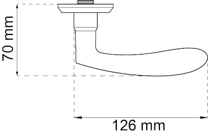 Ritning av kranhals med måtten 70 mm och 126 mm markerade med streckade linjer.
