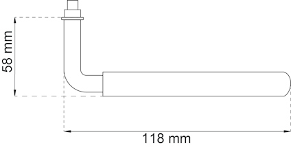 Ritning av handtag med mått: 58 mm i höjd och 118 mm i bredd.