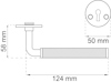 Dörrhandtag med måtten: Längd 124 mm, höjd 58 mm. Nyckelhålsskylt diameter 50 mm.