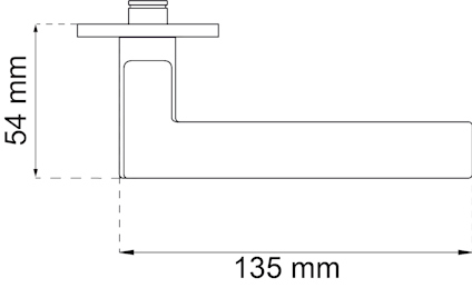 Diagram som visar en L-formad struktur med måtten 54 mm i höjd och 135 mm i längd.