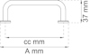 Diagram över ett handtag med mått; höjd 37 mm, bredd A mm, mitt-till-mitt cc mm.