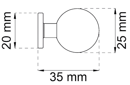 Konstruktion bestående av en bred cirkel med 25 mm diameter och en sidofyra av 20 mm höjd x 35 mm bredd.