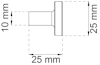 Ritning av ett cylinderformat objekt med mått: höjd 25 mm, bredd 25 mm, utskjutande del 10 mm.