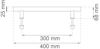 Ritning av beslag med måtten: längd 400 mm, bredd 25 mm, höjd 68 mm, och avstånd mellan skruvar 300 mm.