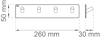 Ritning av en metallhake med fyra dubbar, dimensioner: 260 mm bred, 50 mm hög, 30 mm ut från väggen.