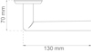 Diagram över en konsol med mått 70 mm i höjd och 130 mm i längd.