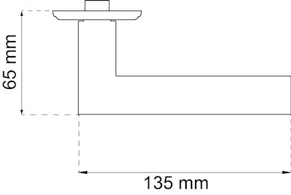 Diagram av L-formad föremål med måtten 65 mm i höjd och 135 mm i bredd.