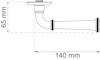 Teknisk ritning av ett väggmonterat rör med måtten 65 mm x 140 mm.