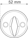 Diagram av ett runt vred med två skruvhål och en måttangivelse på 52 mm i diameter.