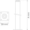 Teknisk ritning av ett rör med kvadratisk basplatta, 59 mm i bredd. Höjd A mm markerad med pil.