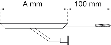 Ritning av en horisontell plattform med ett rör anslutet under, märkt "A mm" och "100 mm".