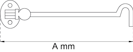 Ritning av en krok i metall med måttet A mm markerat under.