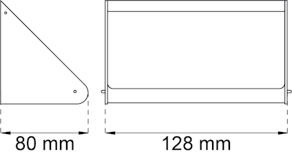 Diagram av en triangel och rektangel med mått; triangeln har basen 80 mm, rektangeln är 128 mm bred.