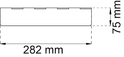 Ritning av en rektangulär platta med måtten 282 mm i bredd och 75 mm i höjd, med pilar som indikerar dessa dimensioner.