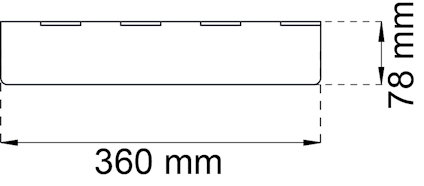Ritning av rektangel med måtten 360 mm i bredd och 78 mm i höjd.