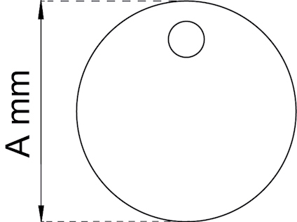 Ritning av en cirkel med mindre cirkel inuti, märkning "A mm" indikerar mått.