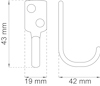 Illustration av en krok med måtten 19x43 mm och 42 mm djup.