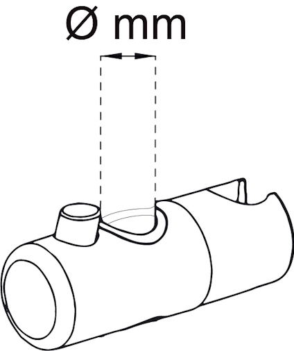 Illustration av koppling som mäter diametern på ett rör, markerad med "Ø mm".