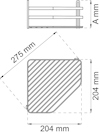 Ritning av hylla med mått: 275 mm x 204 mm, diagonalstreckad yta och höjd angiven som A mm.