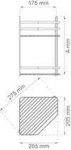 Ritning av en rektangulär struktur med mått: 175 mm bred, 275 mm och 205 mm djup.