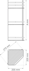 Ritning av L-format profil med måtten 275x205 mm och tvärsnitt med diagonala ränder.
