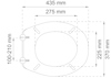 Toalettsits ritning med mått: 435 mm längd, 370 mm bredd, 275 mm mellan fästen och justerbar fästavstånd 100-210 mm.