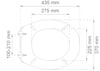 Toalettsitsritning med mått: 435 mm längd, 370 mm bredd. Fästavstånd: 100-210 mm. Innerdiametrar: 275 mm och 225 mm.
