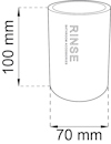 Cylindrisk behållare med text "RINSE BATHROOM ACCESSORIES", måtten 100 mm hög och 70 mm i diameter.