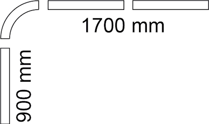 Böjd och rak linje med måtten 1700 mm och 900 mm.