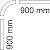 En ritning visar två linjer som möts i en 90-graders vinkel, båda är markerade som 900 mm långa.