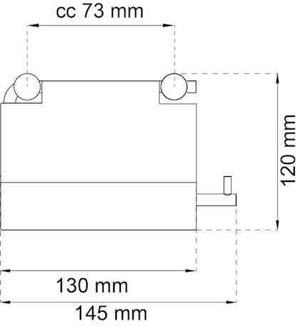 Diagram över ett objekt med måtten 73 mm, 120 mm, 130 mm och 145 mm markerade i millimeter.