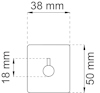 Diagram av en fyrkant med rund utbuktning i mitten. Måtten anger 38 mm bredd, 18 mm till runda delen, och 50 mm höjd.
