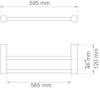 Ritning av ett avlångt objekt med måtten 595 mm och 565 mm i bredd, 120 mm i höjd och 46 mm i tjocklek.
