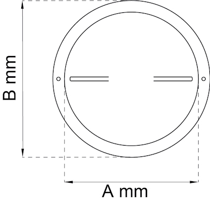 Ritning av en cirkulär komponent med måtten A mm och B mm markerade.