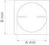 Ritning av kvadratisk platta med cirkulärt centrum, markeringar "A mm" och "B mm".