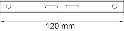 Ritning av stång med längd 120 mm, innehållande två runda och två ovala hål.