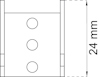 Teknisk ritning av en del med tre cirkulära hål och en total höjd på 24 mm.