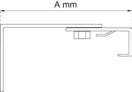 Ritning av en metallbeslag med måttlinjen märkt "A mm".