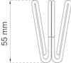 Diagram av en metallklämma formad som ett "W", med höjd 55 mm angiven.