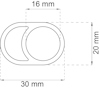 Ritning av en oval form med måtten 16 mm x 20 mm och en total bredd på 30 mm.