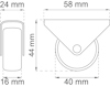 Teknisk ritning av hjulbeslag med mått: 58 mm (längd), 24 mm (bredd), 44 mm (höjd), 16 mm (spår), hjuldiameter 40 mm