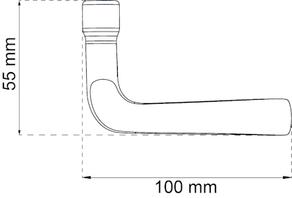 Ritning av L-format rör med mått 55 mm i höjd och 100 mm i längd.