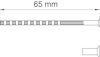 Skruv med ett mått på 65 mm, gängad på ena sidan och slät på andra.