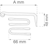Diagram av tre metallklämmor med måtten 66 mm och 48 mm angivna.