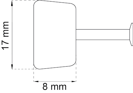 Diagram av en metallstav med en vinklad platta på sidan. Måtten är 17 mm i höjd och 8 mm i bredd.