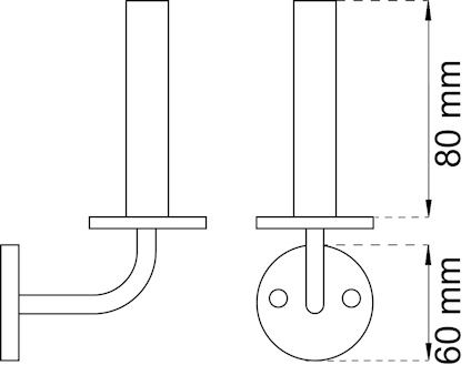 Ritning av väggmonterad konsol med måtten 80 mm vertikal och 60 mm basdiameter.